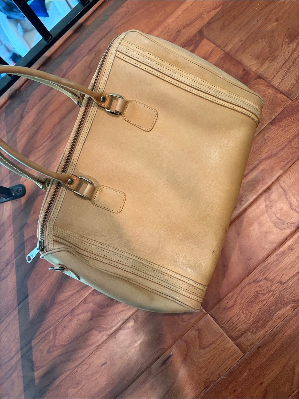 Tano Soft Creme Genuine Leather Boston Bag Gold Hardware